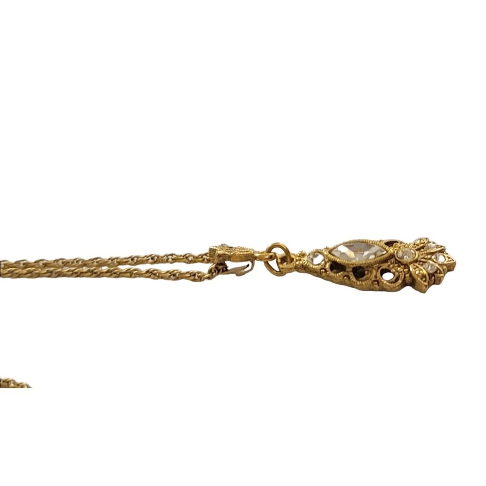 1928 Brand Gold Tone Rhinestone Victorian Style Pendant Chain Necklace 18”L K935 - Picture 5 of 7